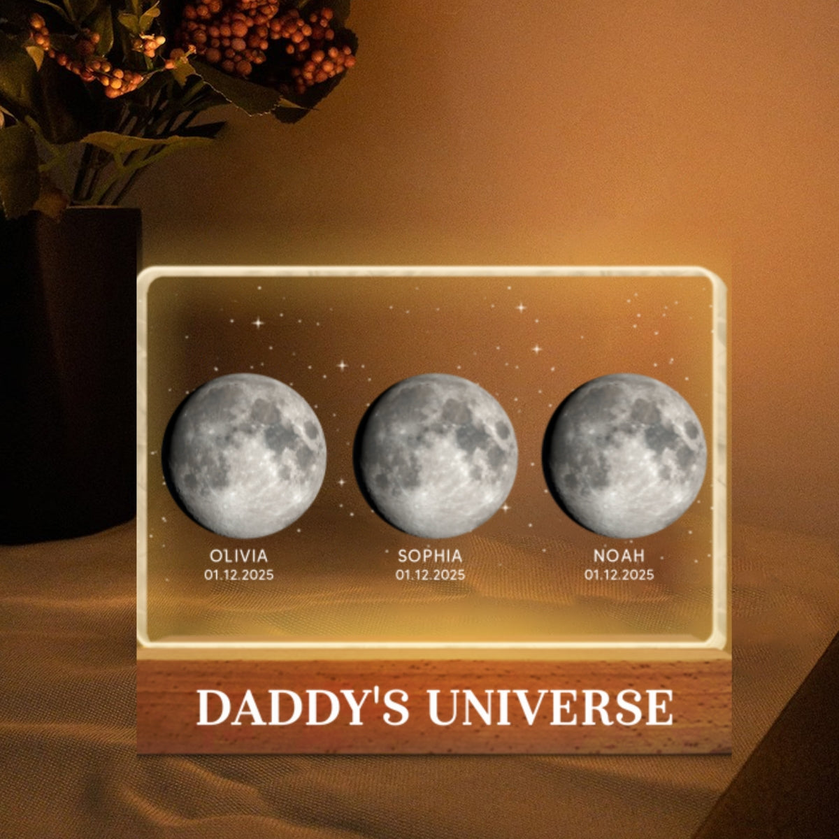 Daddy's Universe Custom Moon Phase by Date - Personalized Acrylic Block LED Night Light - Father's Day Gift for Dad, Husband