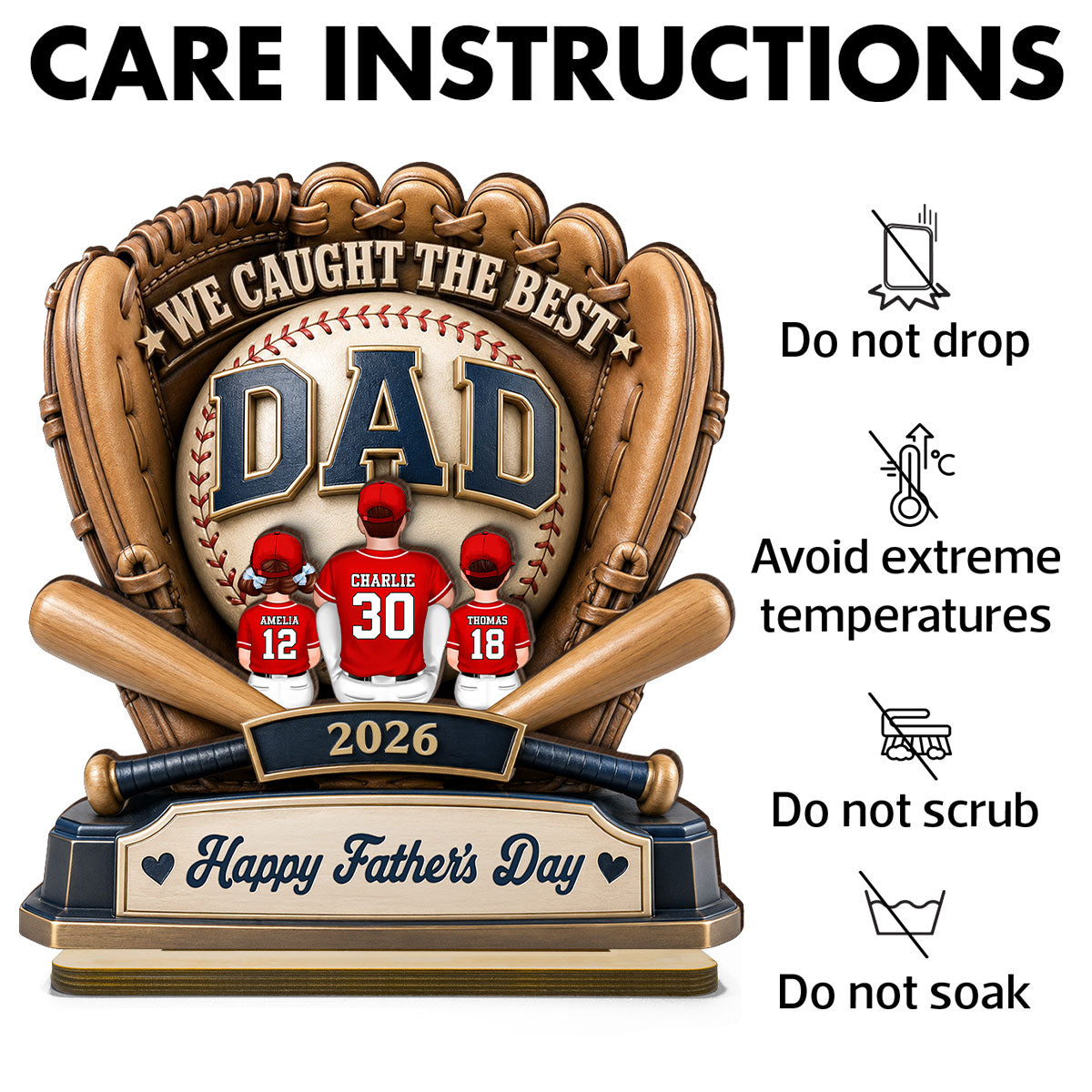 Dad's Greatest Catch Baseball - Personalized 2-Layered Wooden Plaque - Gift For Dad, Husband