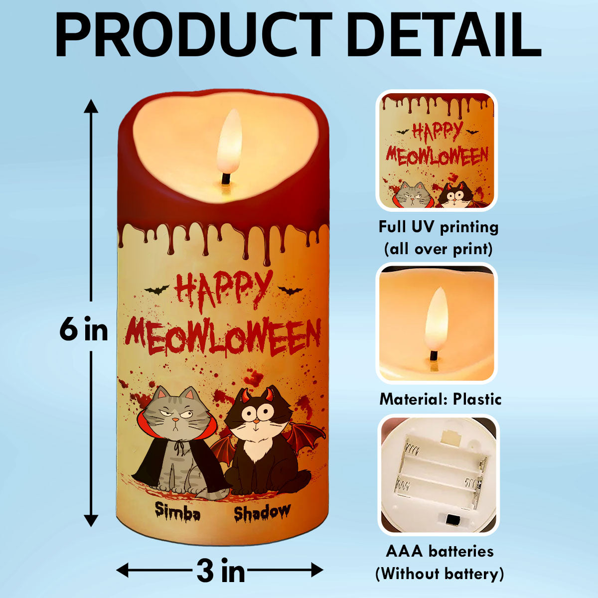 Cat Mom Happy Meowloween Blood Drip - Personalized LED Candle - Purrfect Halloween Decor for Cat Lover