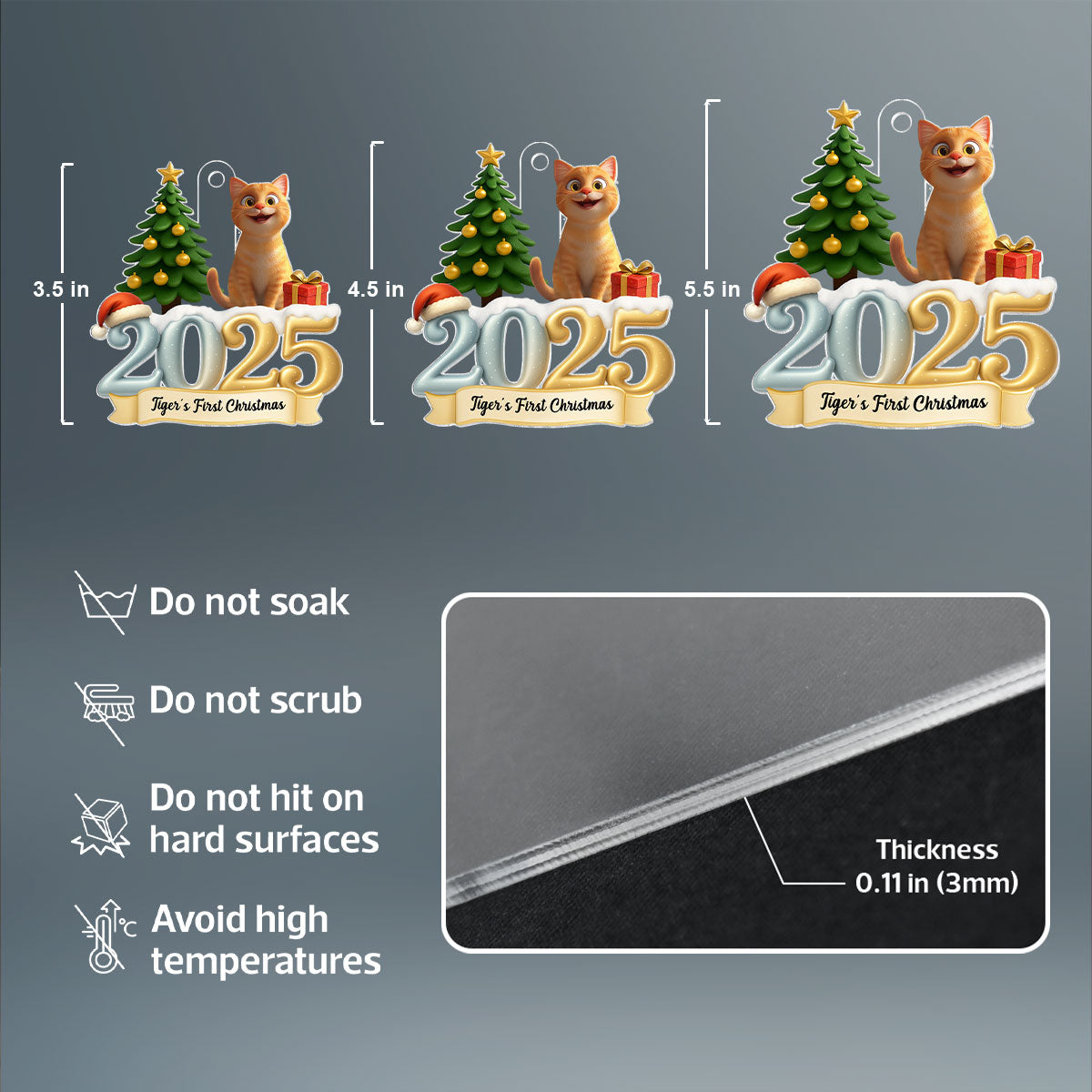 Cat First Christmas In Forever Family 2025 - Personalized Acrylic Ornament - Unique Christmas Gift For Cat Lovers