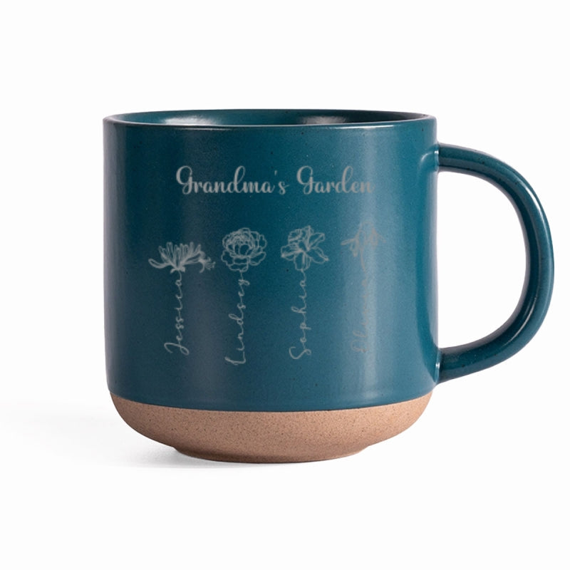 Grandma Garden Custom Birth Month Flowers - Personalized Pottery Mug - Gift For Grandma