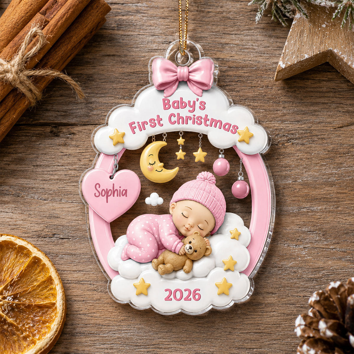 Baby’s First Christmas Sleeping Baby 2D Flat – Personalized Acrylic Ornament - Christmas Keepsake