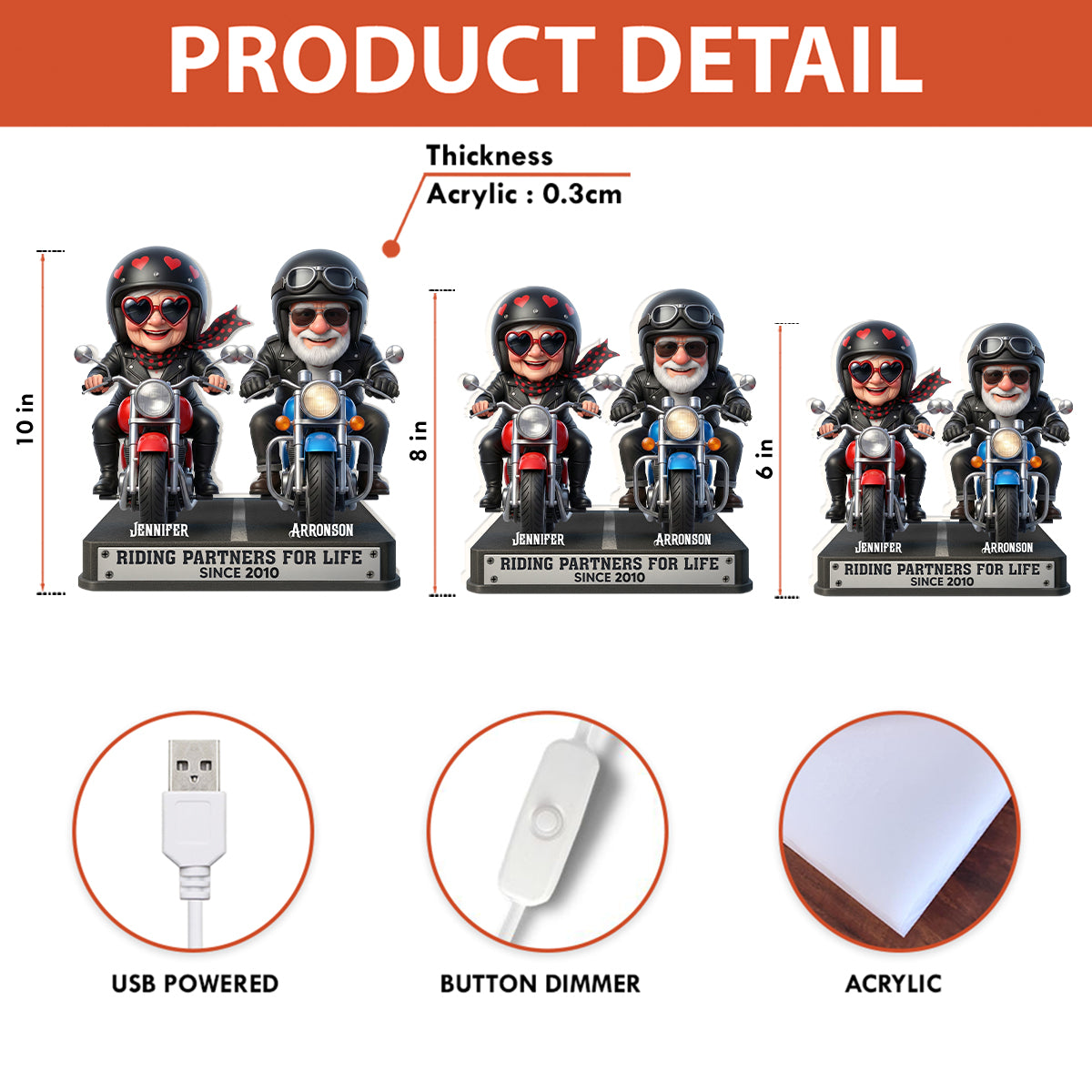 Old Biker Couple Riding Partners for Life - Personalized Light Box - Sentimental Gift for her, for him