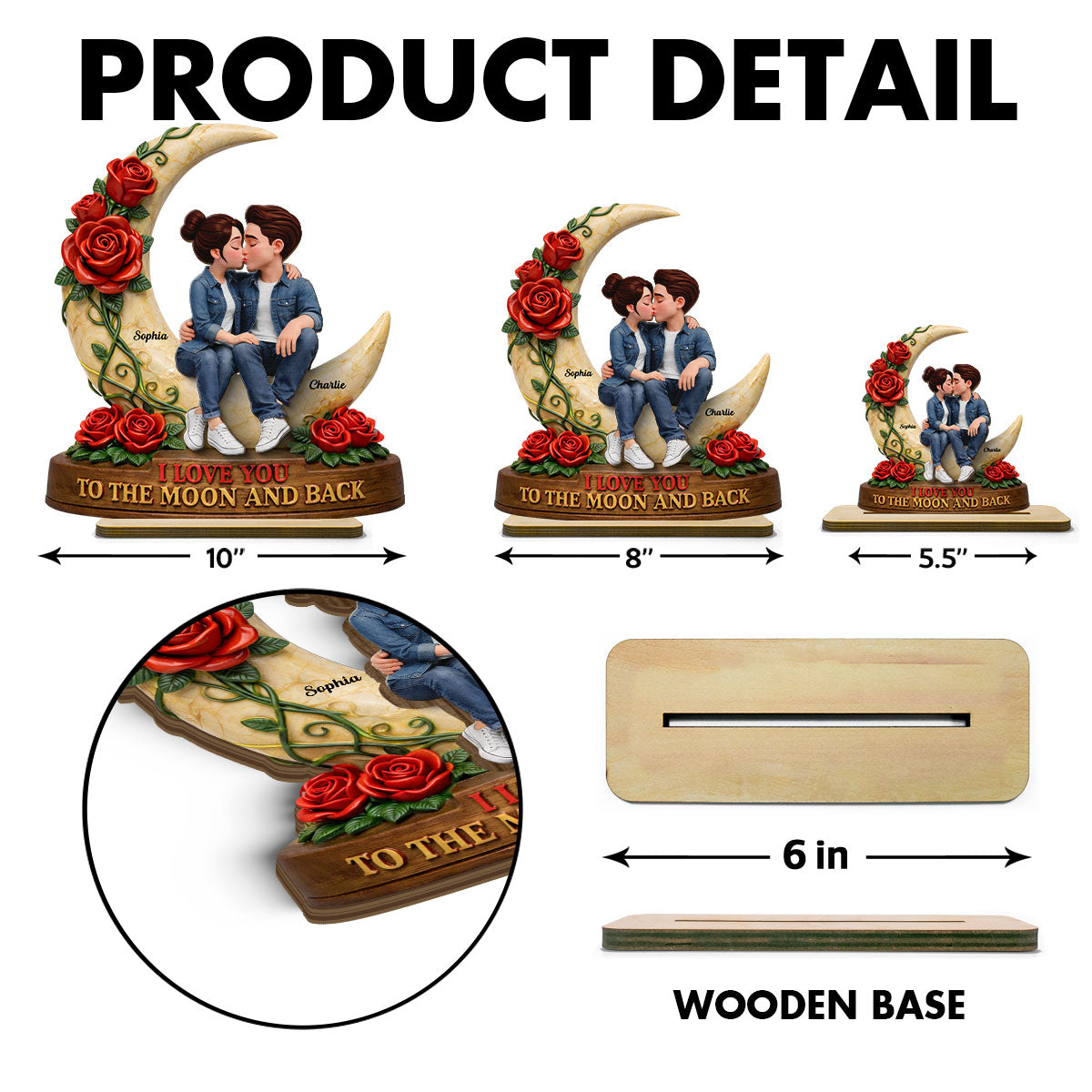 Couple Eternal Love to the Moon and Back - Personalized 2-Layered Wooden Plaque - Sentimental Valentine's Day Gift for Her, for Him