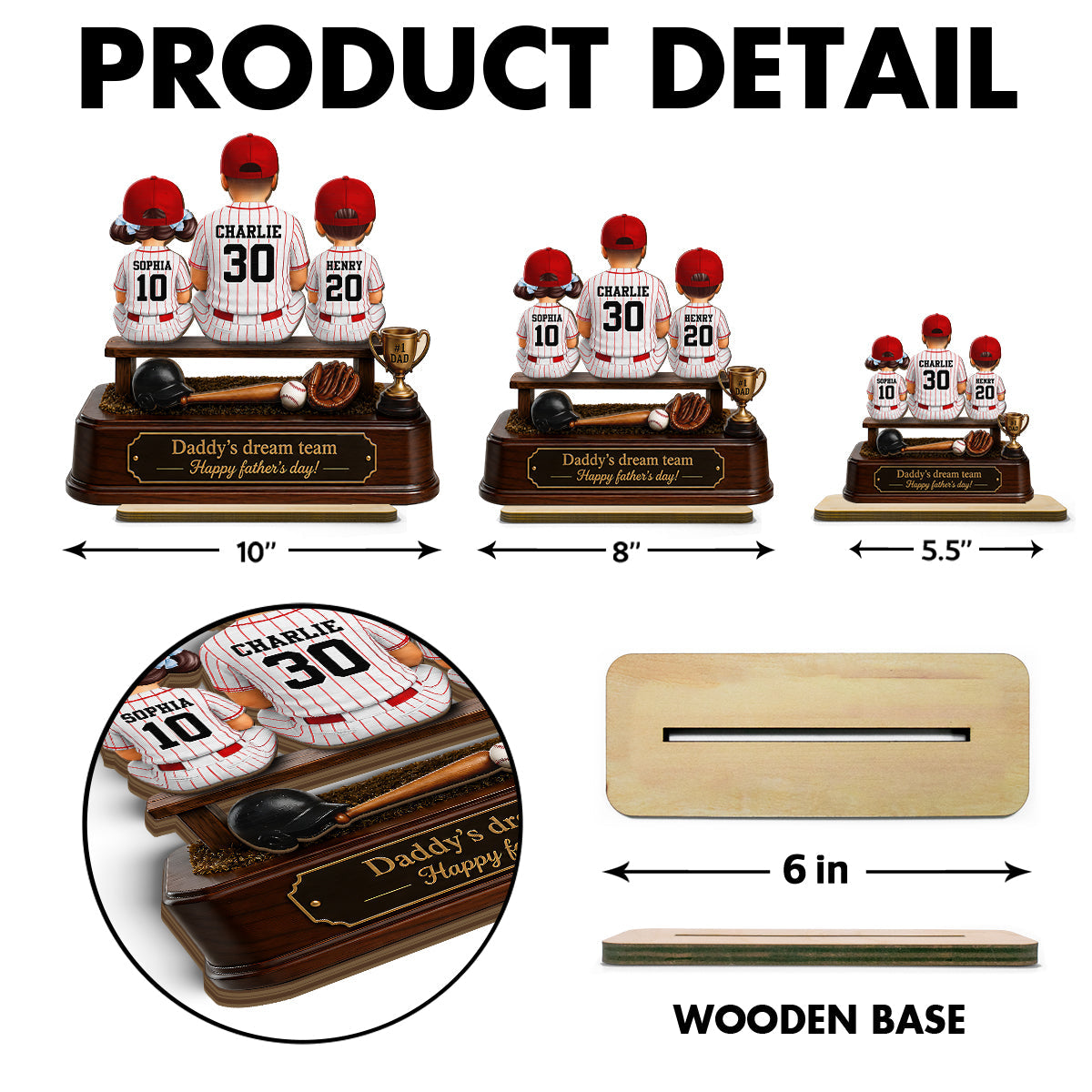 Baseball Daddy's Dream Team - Personalized 2-Layered Wooden Plaque - Gift for Dad, Husband