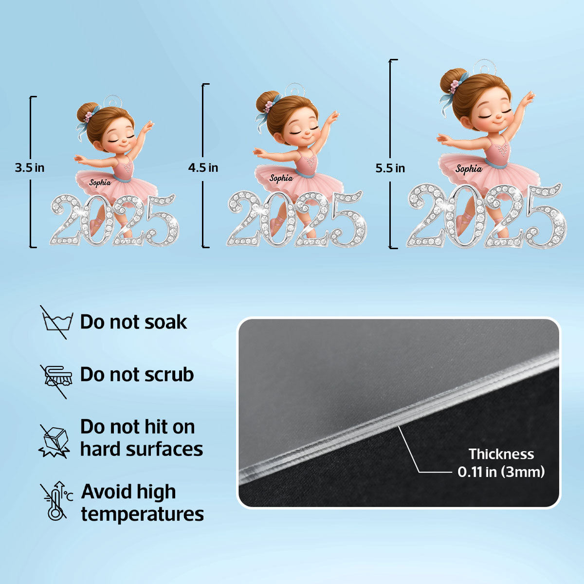 2025 Shining Effect Ballerina Girl - Personalized Acrylic Ornament - Christmas Gift for Kids, Grandkids