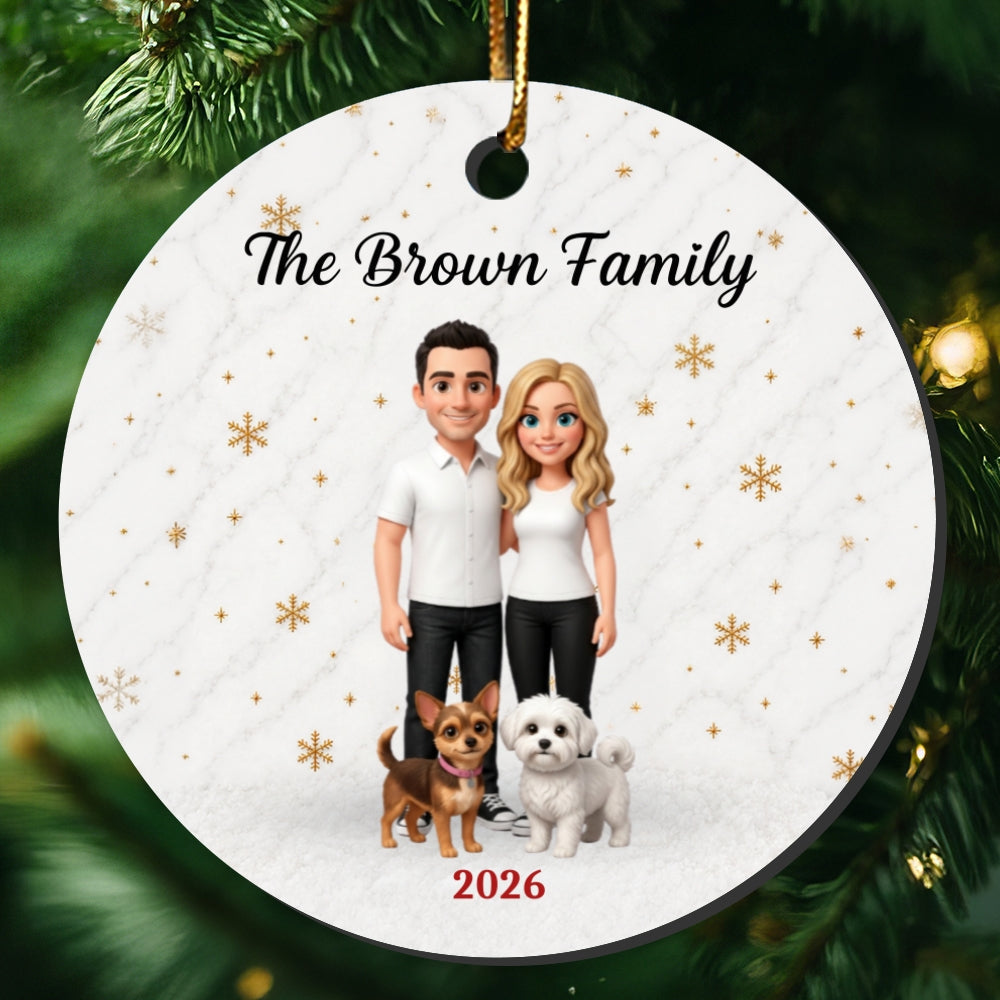 Cartoon Family Portrait From Photo 2D Flat - Personalized Ceramic Ornament - Christmas Keepsake