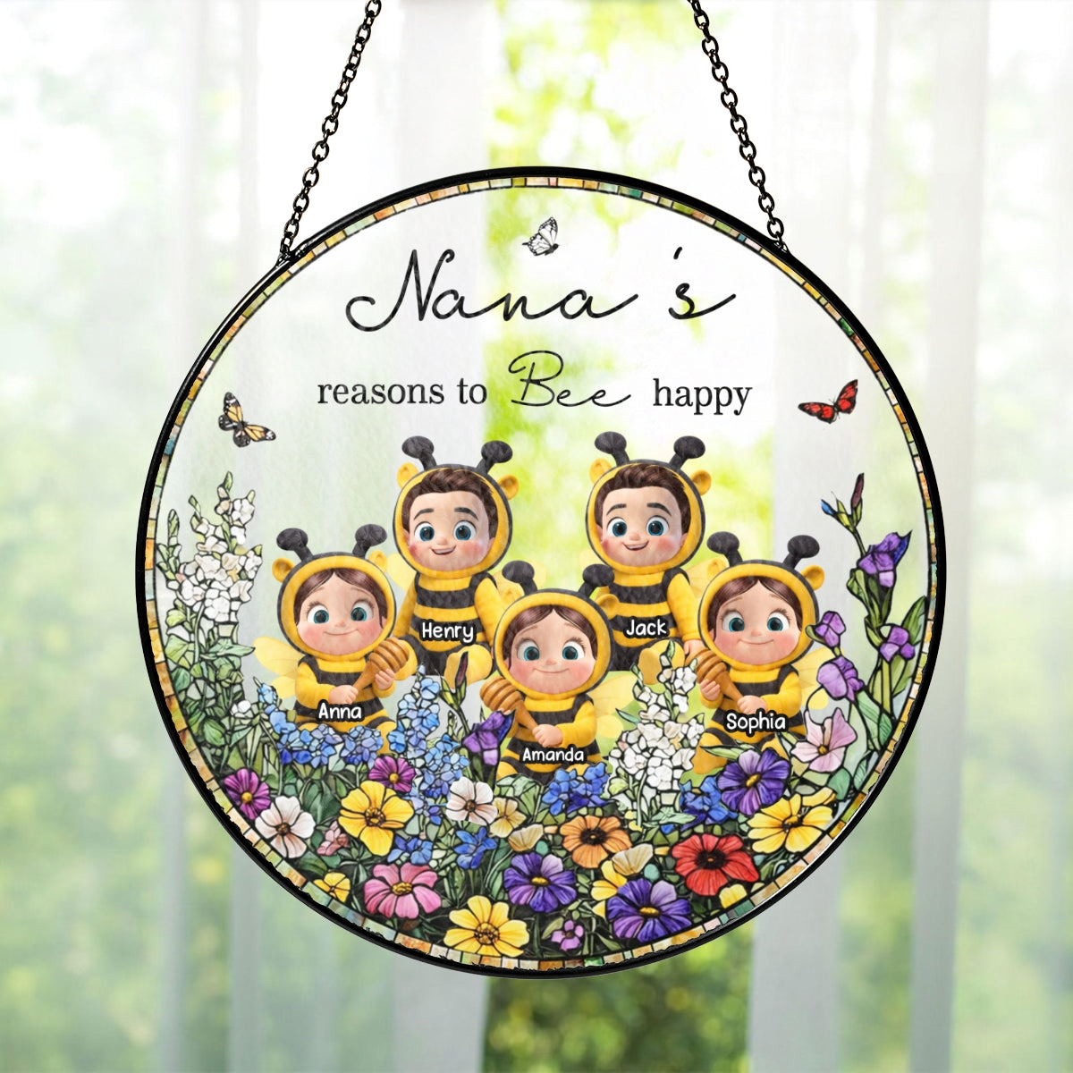 Grandma's Reasons to Bee Happy - Personalized Suncatcher - Mother's Day Gift for Grandma, Mom, Wife