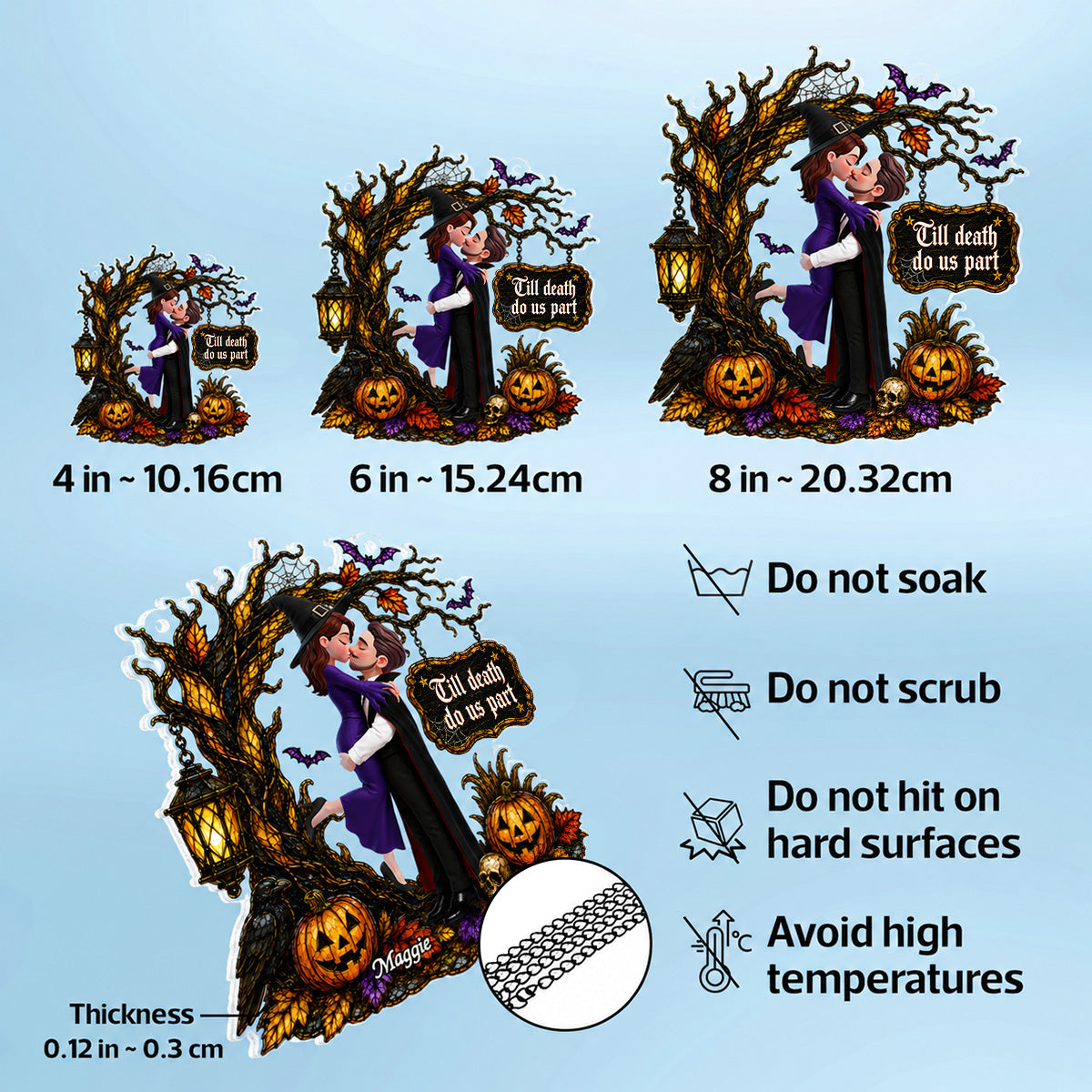 Couple Hugging Under Spooky Halloween Tree 2D Flat - Personalized Acrylic Window Hanger - Halloween Decor For Couple