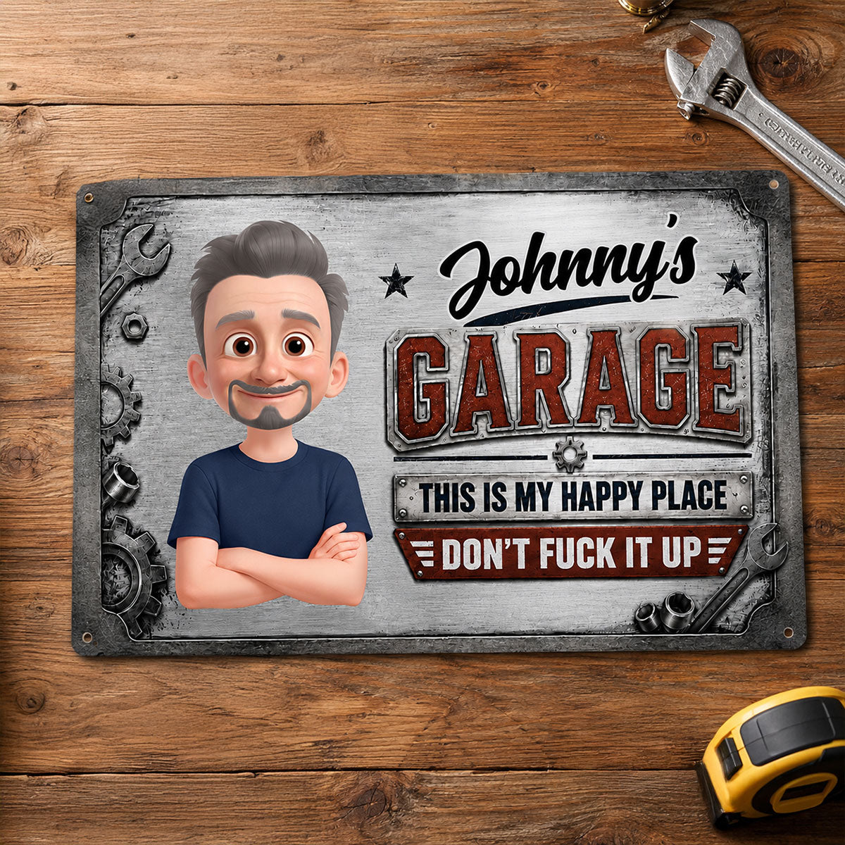 Garage This Is My Happy Place - Personalized Metal Sign - Funny Sarcasm Gift For Man, Dad, Husband, Handyman, Mechanic, Workshop, Man Cave Decor
