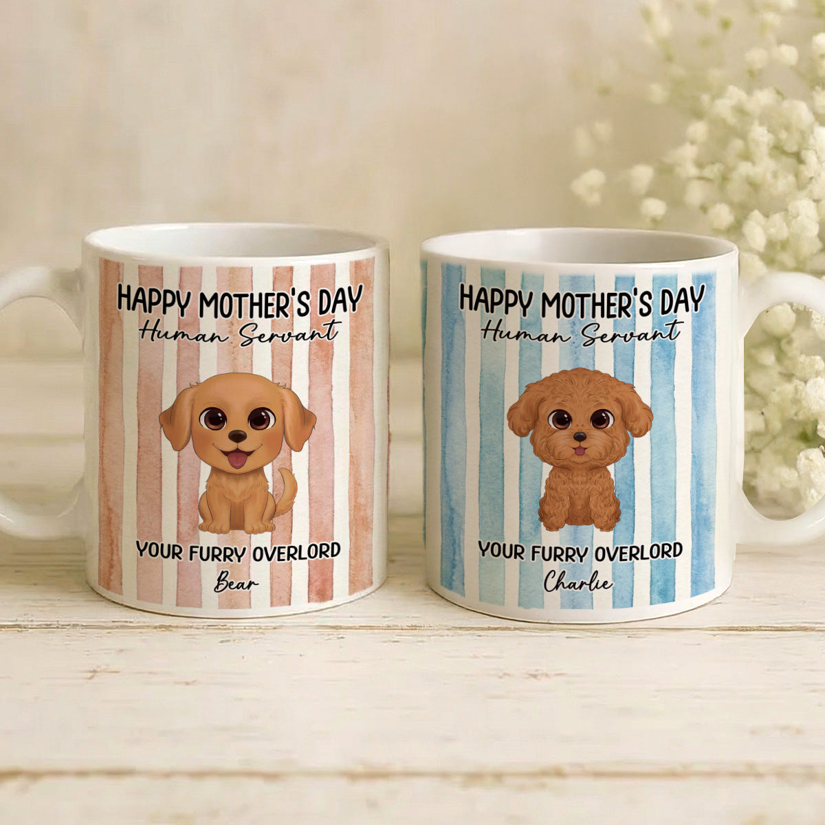 Watercolor Dog Happy Mother's Day Human Servant - Personalized Mug - Funny Mother's Day Gift For Dog Mom, Dog Lovers