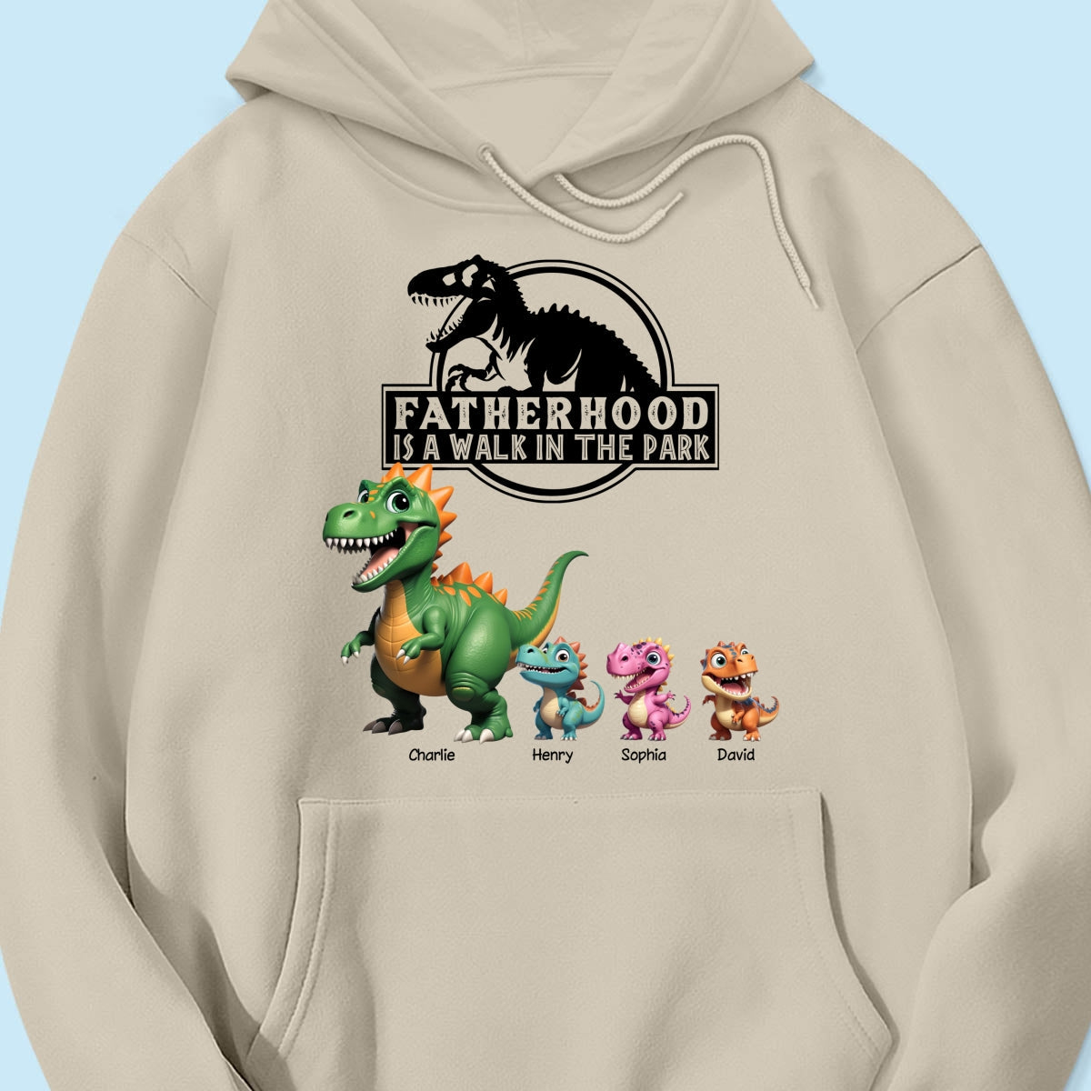 Fatherhood Is A Walk In The Park Custom Cartoon Dinosaurs - Personalized Shirt - Father's Day Gift For Husband, Dad
