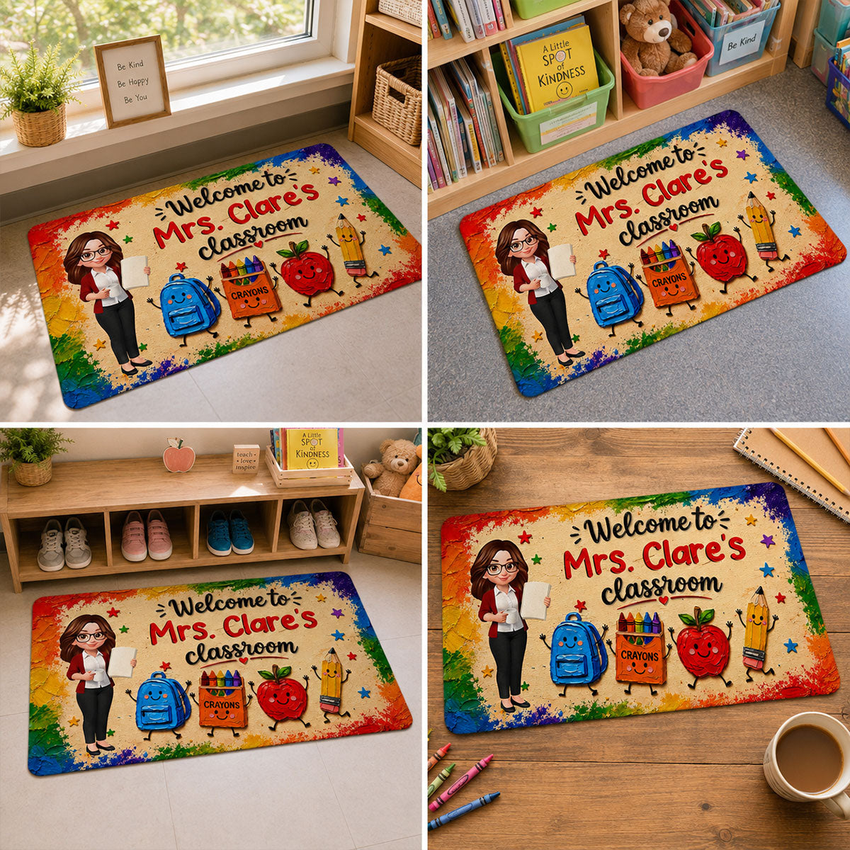 Cute Things Welcome Teacher Class Impasto Brushstroke - Personalized Doormat