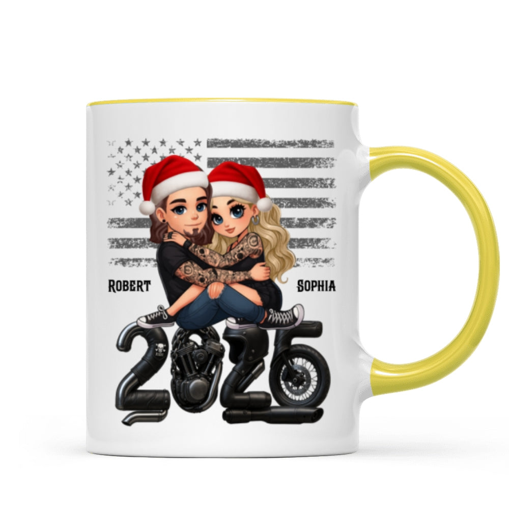 3D Effect Biker Couple Christmas - Personalized Mug - Gift For Bikers, Gift For Him, For Her