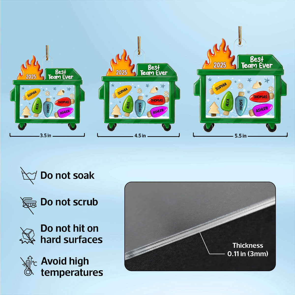 3D Effect Dumpster Fire Best Team Ever - Personalized Acrylic Ornament - Funny Gift For Coworkers, Work Besties