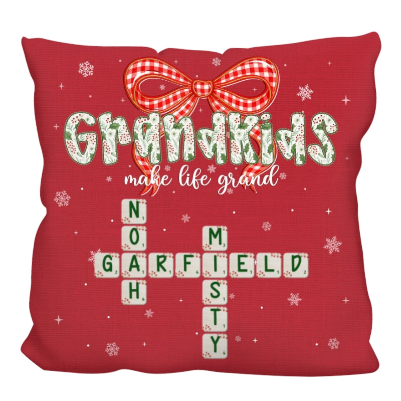 Grandkids Make Life Grand Coquette Floral Christmas Pattern Crossword Puzzle Art - Personalized Pillow
