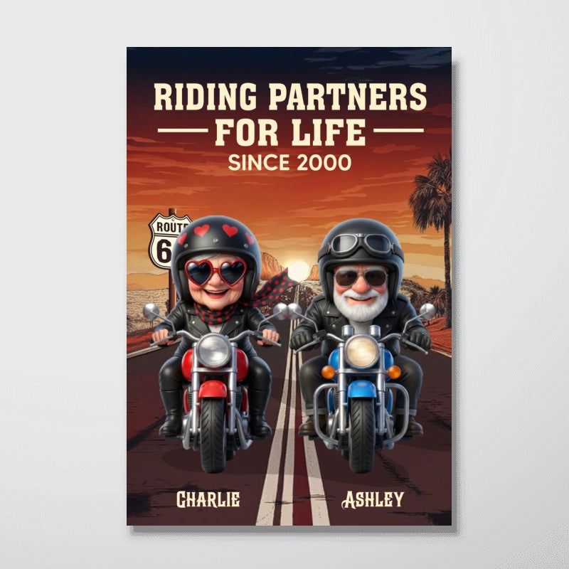 Old Bikers Couple Riding Partners for Life - Personalized Poster - Sentimental Nostalgia Gift for Him, Gift for Her