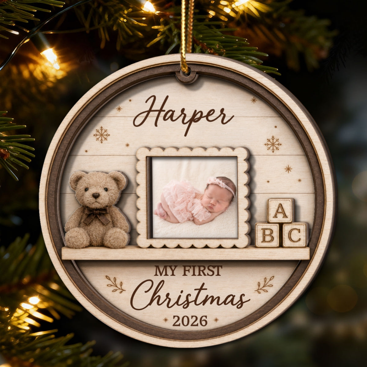 Baby's First Christmas Custom Photo Mini Nursery Shelf - Personalized 2-Layered Wooden Ornament - Baby's 1st Christmas Keepsake