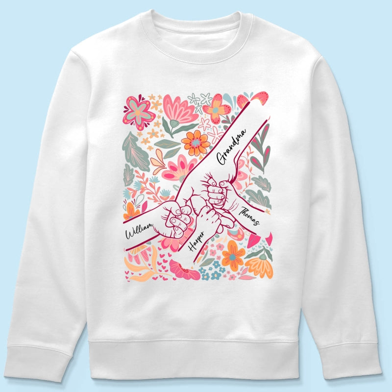 Kids Holding Hand Floral Boho - Personalized Shirt - Mother's Day Gift For Mom Grandma