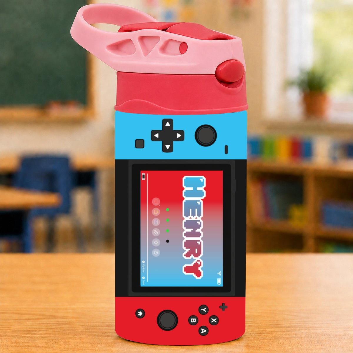 Gaming Controller Theme Kid Custom Name - Personalized Kid Insulated Water Bottle - Stainless Steel Toddler Cups with Straws, BPA Free, Leak-Proof