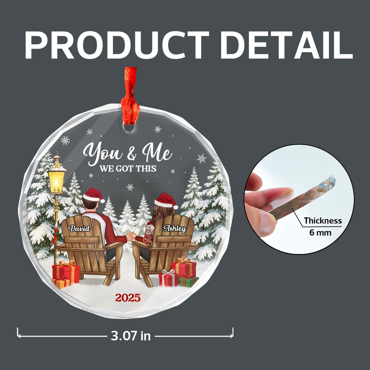 Couple Sitting Winter Landscape - Personalized Glass Ornament - Christmas Gift For Him, For Her, Anniversary Gift