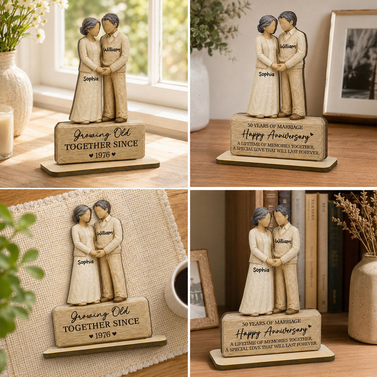 Old Couple Holding Hands 2D Flat - Personalized 2-Layered Wooden Plaque - Anniversary Gift For Couple