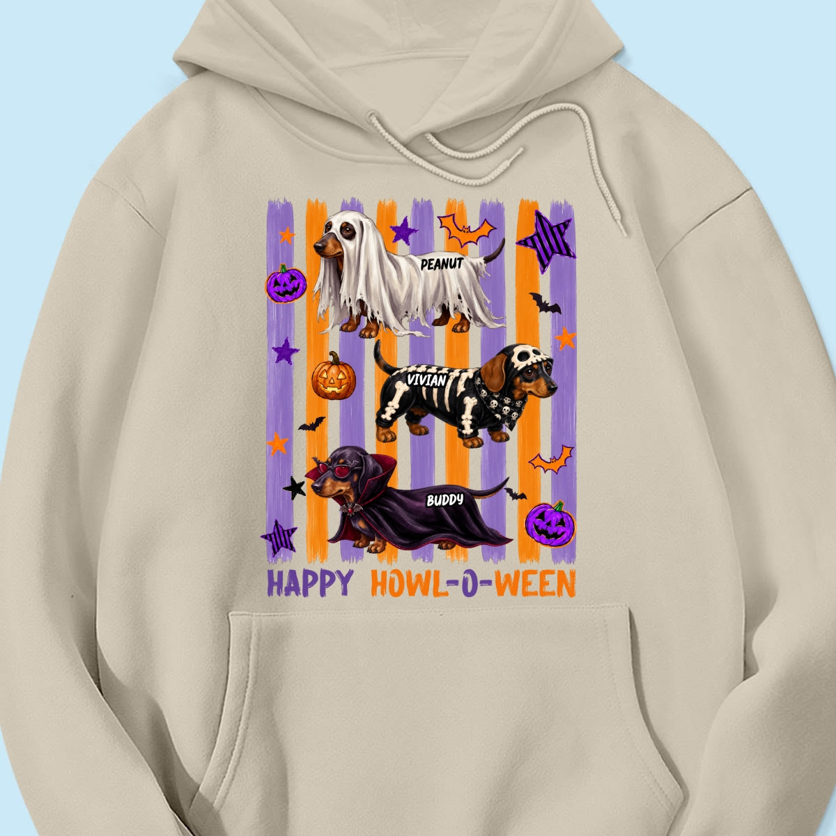 Striped Halloween Dachshund Ghost - Personalized Shirt - Halloween Gift For Dog Lovers