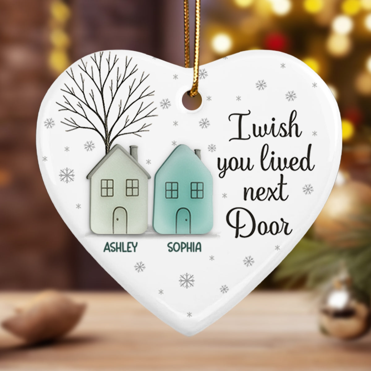 3D Sea Glass Effect Christmas Long Distance Besties I Wish You Lived Next Door - Personalized Ceramic Ornament With Acrylic Pieces