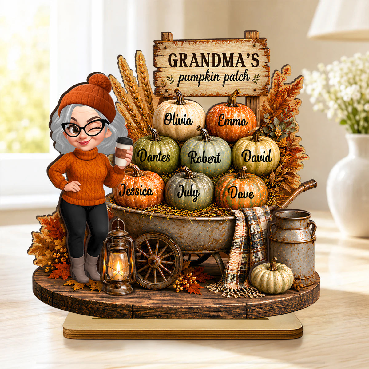 Cozy Fall Vibe Grandma's Pumpkin Patch - Personalized 2-Layered Wooden Plaque - Fall Decor for Grandma