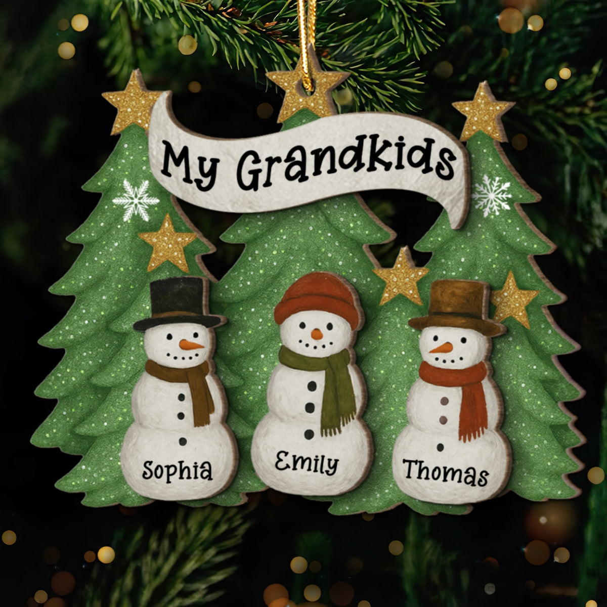 Snowman Grandparent Grandchildren Family Christmas Tree - Personalized 2-Layer Wooden Ornament