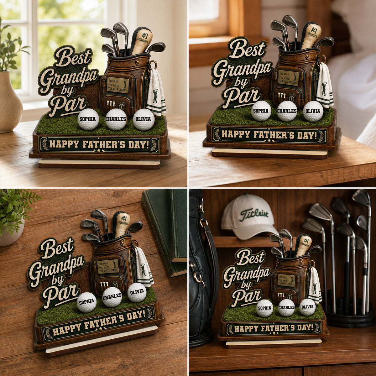 Best Grandpa By Par Custom Kid Name - Personalized 2-Layered Wooden Plaque - Gift For Golf Grandpa, Dad, Husband
