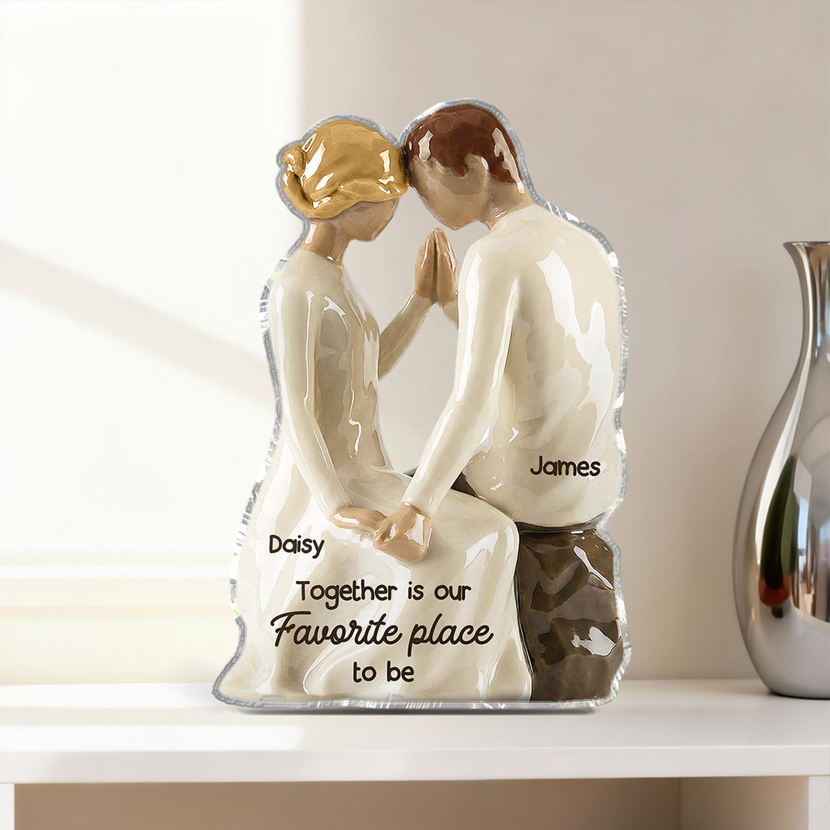 3D Effect Couple Sitting Side By Side - Personalized Acrylic Block Plaque - Valentine's Day, Anniversary Gift For Him, Gift For Her