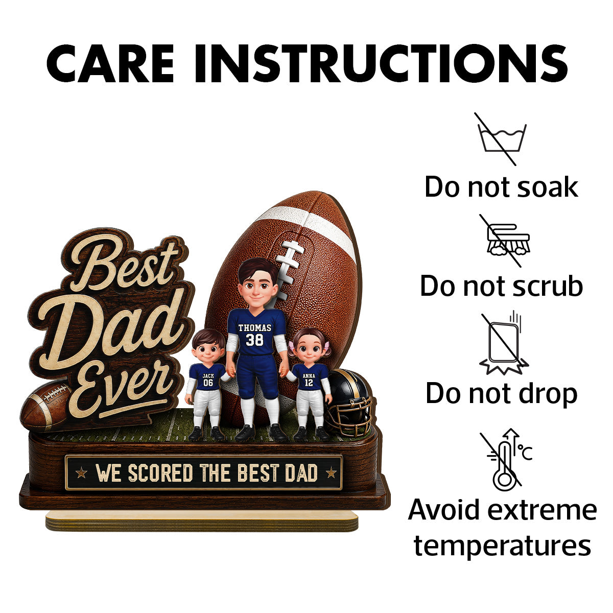 We Scored The Best Dad American Football Dad & Kids - Personalized 2-Layered Wooden Plaque - Gift For American Football Dad