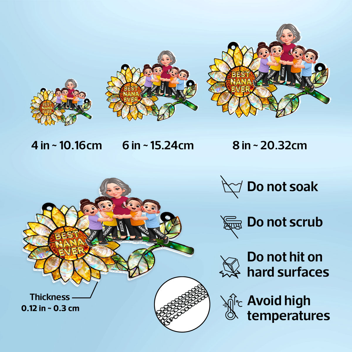 Sunflower Grandma Hugging Grandkids - Personalized Window Hanging Suncatcher - Mother's Day Gift for Mom, Wife