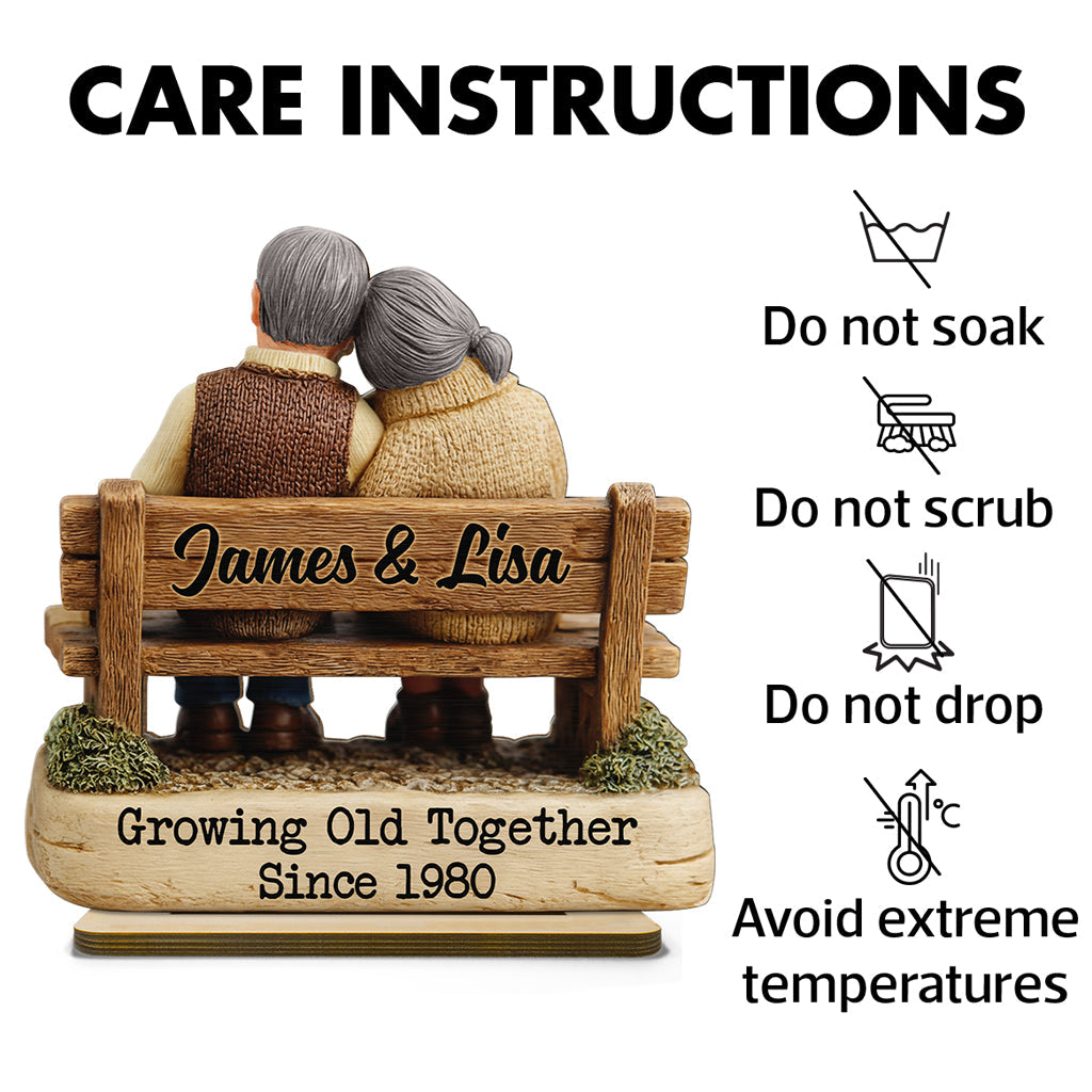 Growing Old Together Couple - Personalized Standing Wooden Plaque - Gift for Couple