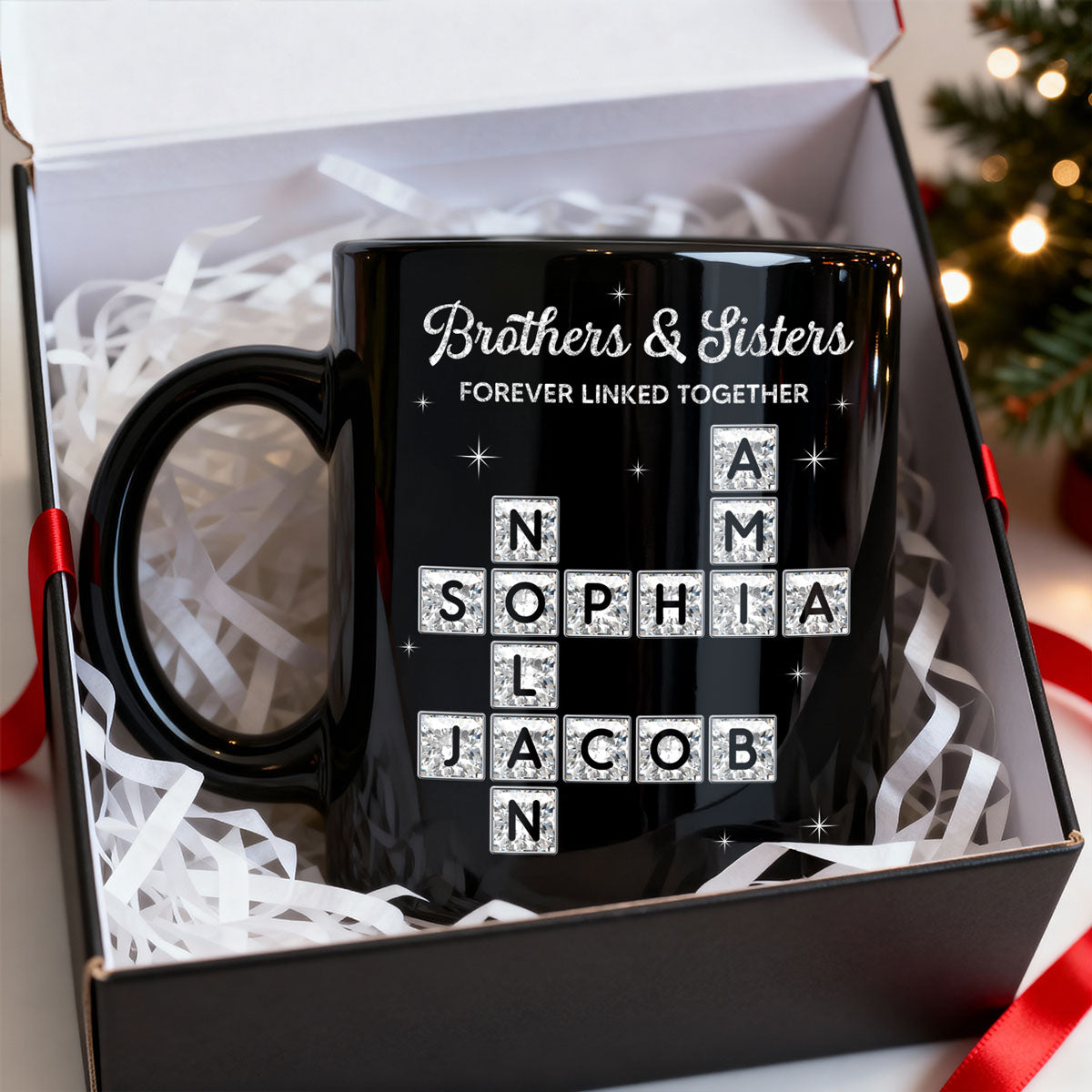 3D Shining Effect Brothers Sisters Crossword Puzzle Art - Personalized Mug - Christmas Gift For Siblings, Brothers, Sisters