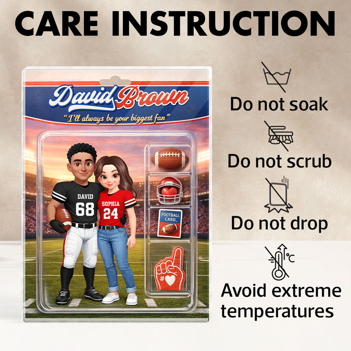 Football Couple I'll Always Be Your Biggest Fan Custom Action Figure - Personalized Acrylic Block Plaque - Sentimental Gift for Him