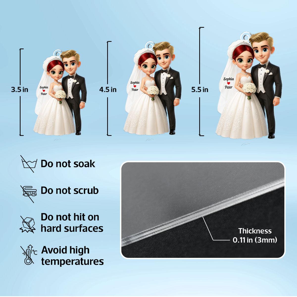 3D Cartoon Married Couple - Personalized Car Hanger - Gift for Couple