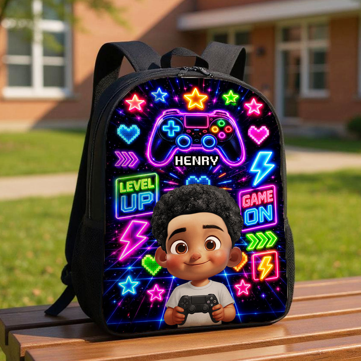 Neon Gamer Design for Boys Girls - Personalized Backpack - Back to School Backpack for Kids, Boys, Girls
