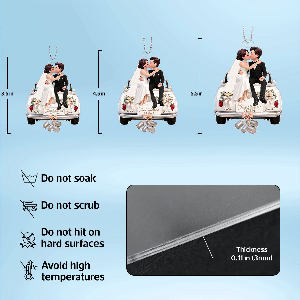 Groom Bride Sitting On Wedding Car 2D Flat - Personalized Acrylic Ornament - Wedding Keepsake