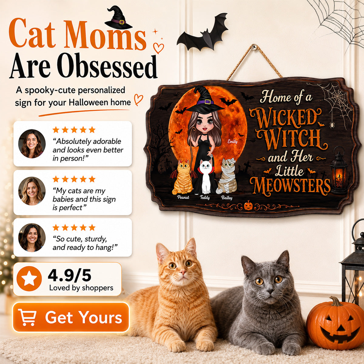 Home Of A Wicked Witch And Little Meownsters - Personalized Door Hanger Sign - Halloween Wigan Pagan Decor For Cat Mom