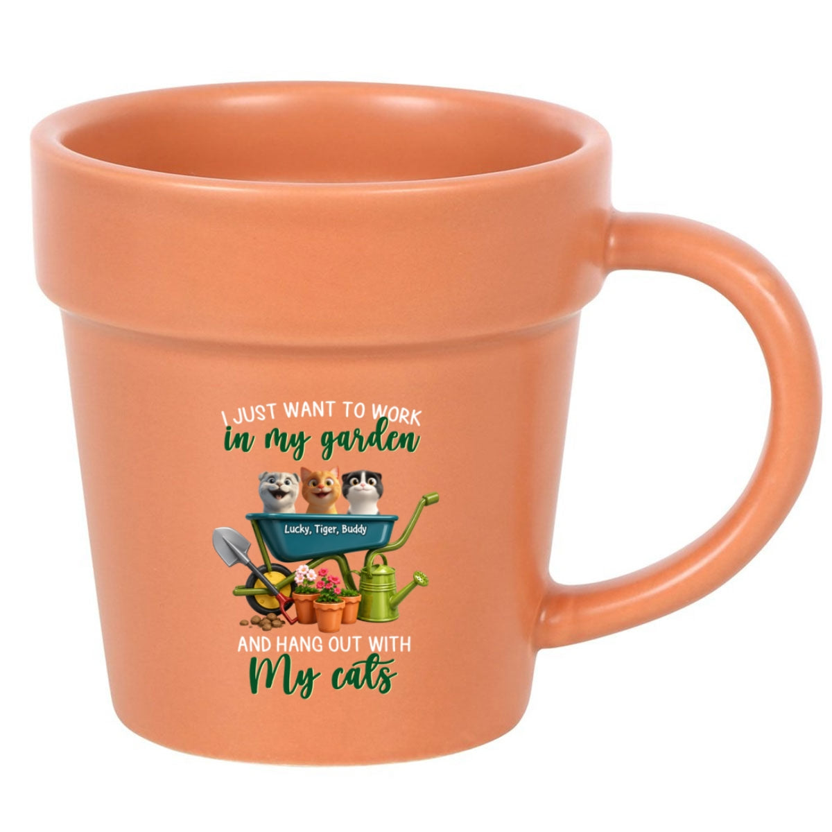 Just Want To Work In My Garden With My Cats - Personalized Plant Pot Ceramic Mug - Gift For Gardening Lovers