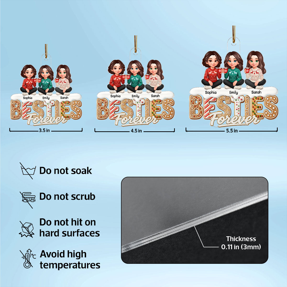 3D Effect Gingerbread Besties Forever - Personalized Acrylic Ornament - Gift For Besties