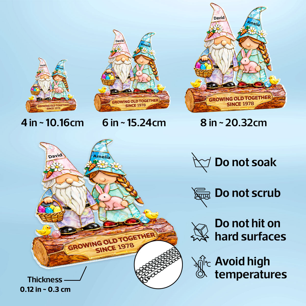 Growing Old Together Since Couple Gnome - Personalized Suncatcher - Gift For Couple, Family