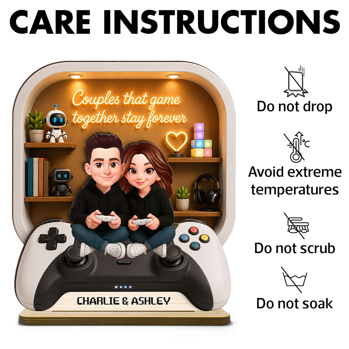 Couples Who Game Together Stay Forever - Personalized 2-Layered Wooden Plaque - Heartfelt Anniversary Gift for Him, for Her