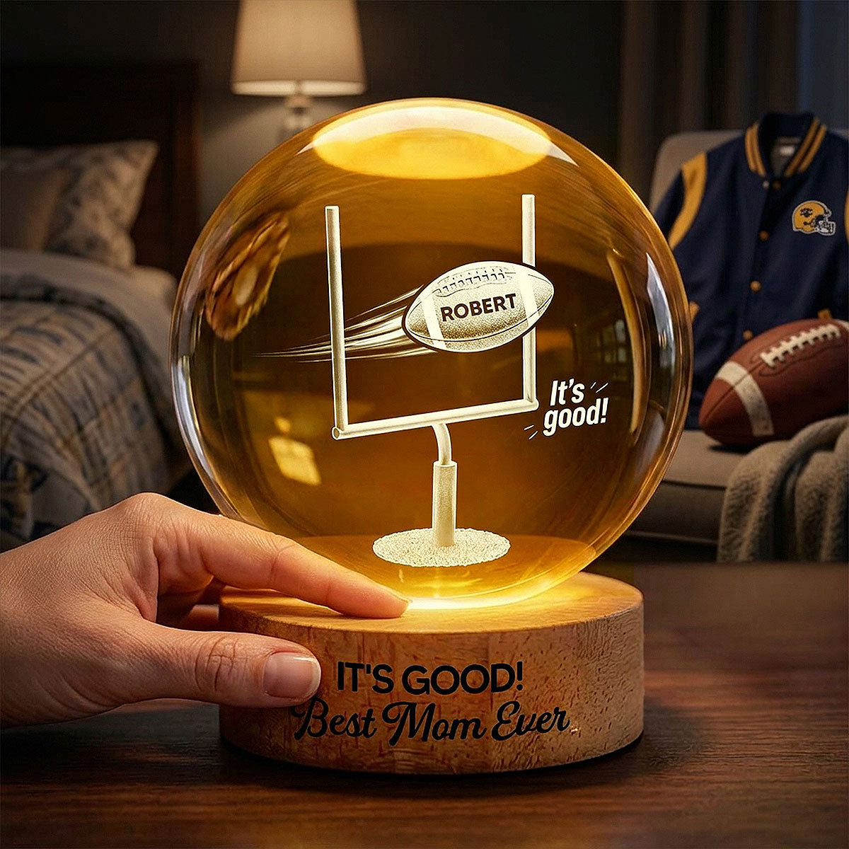 It's Good! Best Mom Ever - Personalized Crystal Ball LED Night Light - Mother's Day Gift For American Football Mom