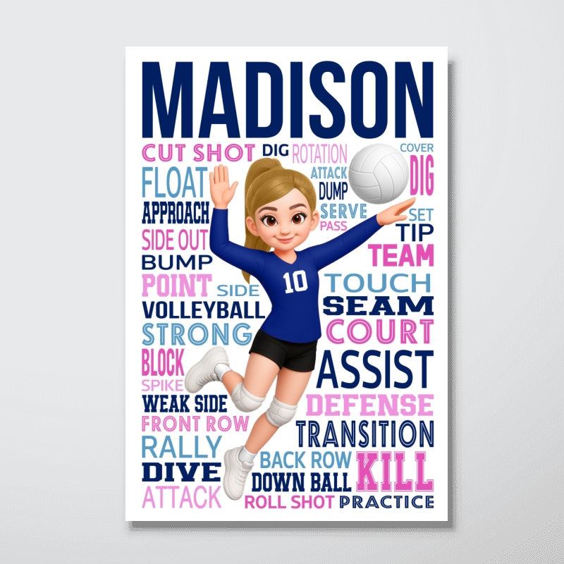 Typography Art Volleyball Player - Personalized Poster - Gift For Volleyball Lover
