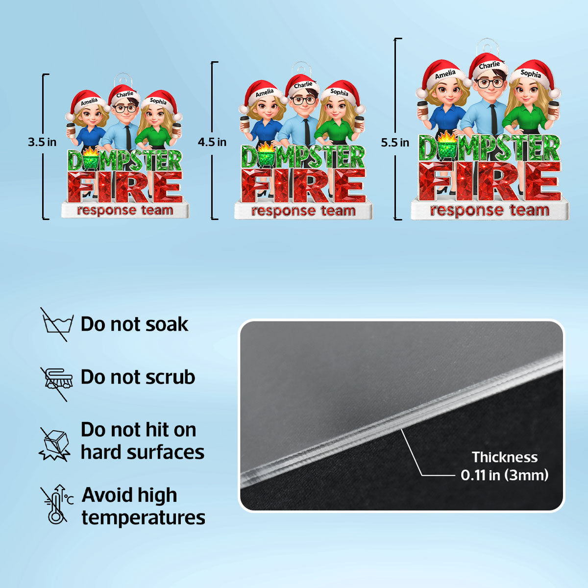 Dumpster Fire Response Team 3D Crystal Effect - Personalized Acrylic Ornament - Funny Holiday Christmas Gift for Coworkers