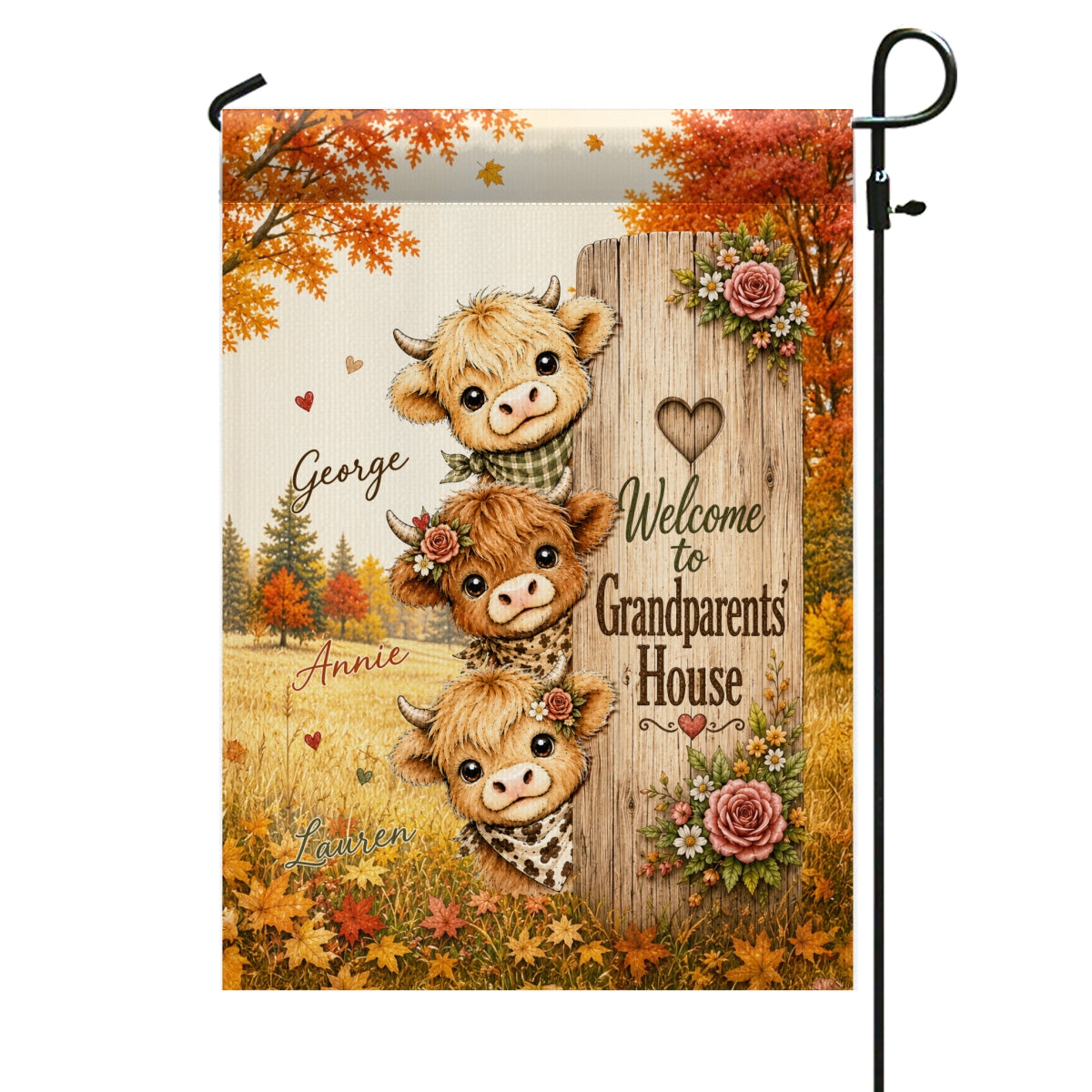 Trending Cute Highland Cow - Personalized Garden Flag - Fall Season Decoration For Grandparents' House