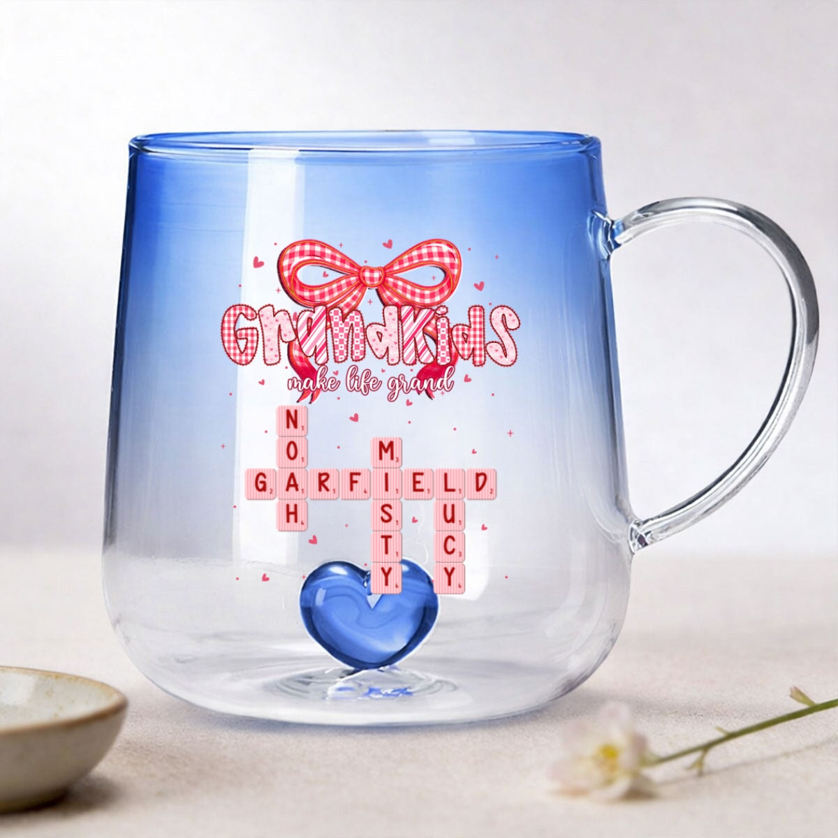 Grandkids Make Life Grand Crossword Puzzle Art - Personalized Glass Mug - Mother's Day Gift for Mom, Grandma